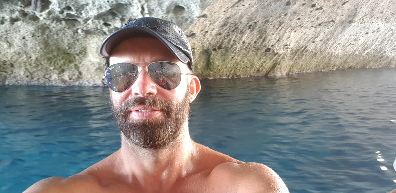 Yannis Divramis in the sea caves of Kleftiko, Milos